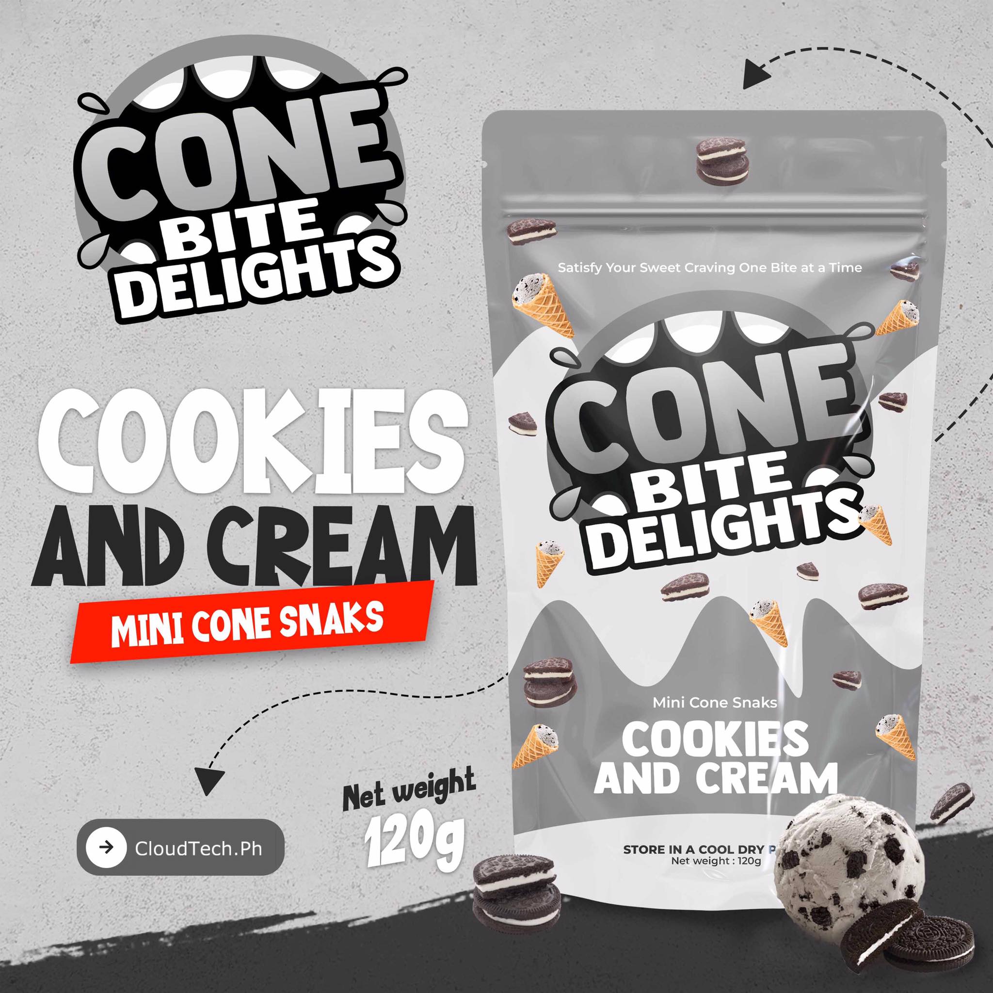 Cone Bite Delights Cookies and Cream